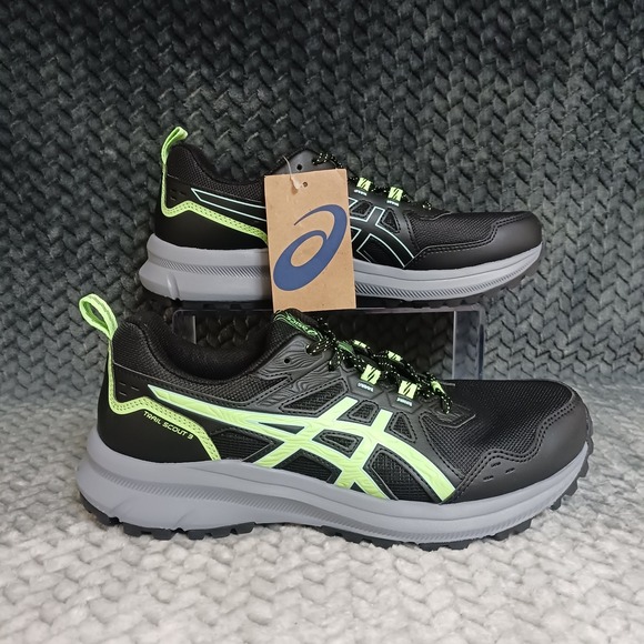 Asics Trail Scout 3 Men's Black Green Hiking Trail Shoes Sneakers Size 8.5